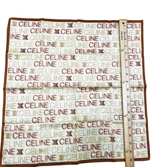 Unused Celine Paris Mini Scarf/Handkerchief Cotton 19" Beige Brown Logo (63 - Picture 4 of 6